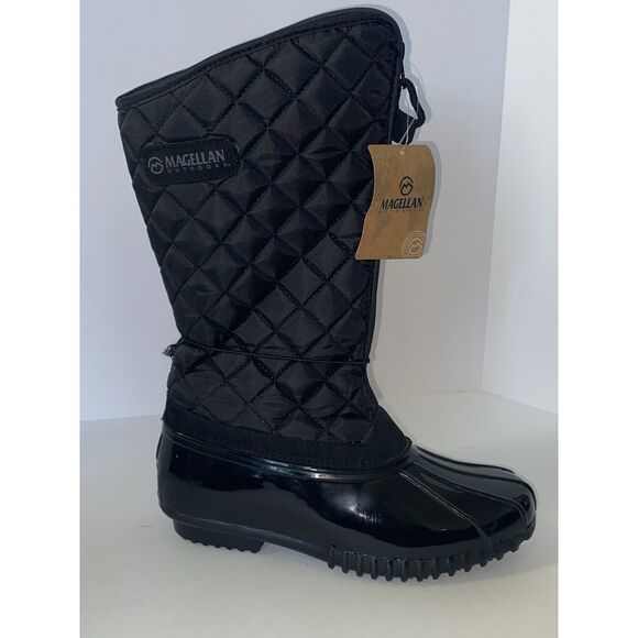 Magellan Quilted Duck Boots Rain Outdoor Faux Fur Black Rubber Zipper Womens 7 - Picture 10 of 14